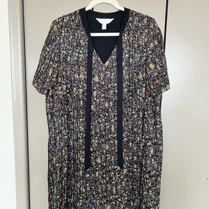 Addition Elle Black Floral Midi Dress with Pink and Yellow Accents